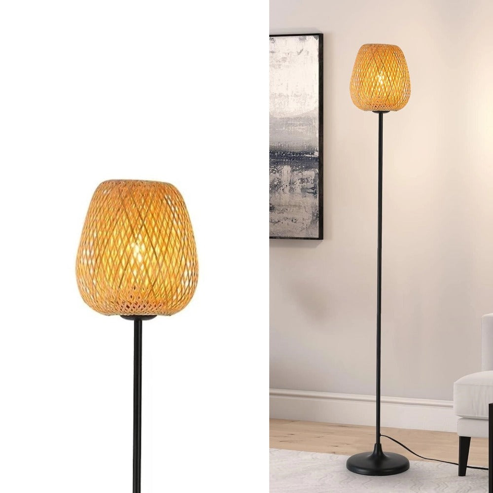 Boho Natural Woven Floor Lamp for Living Room