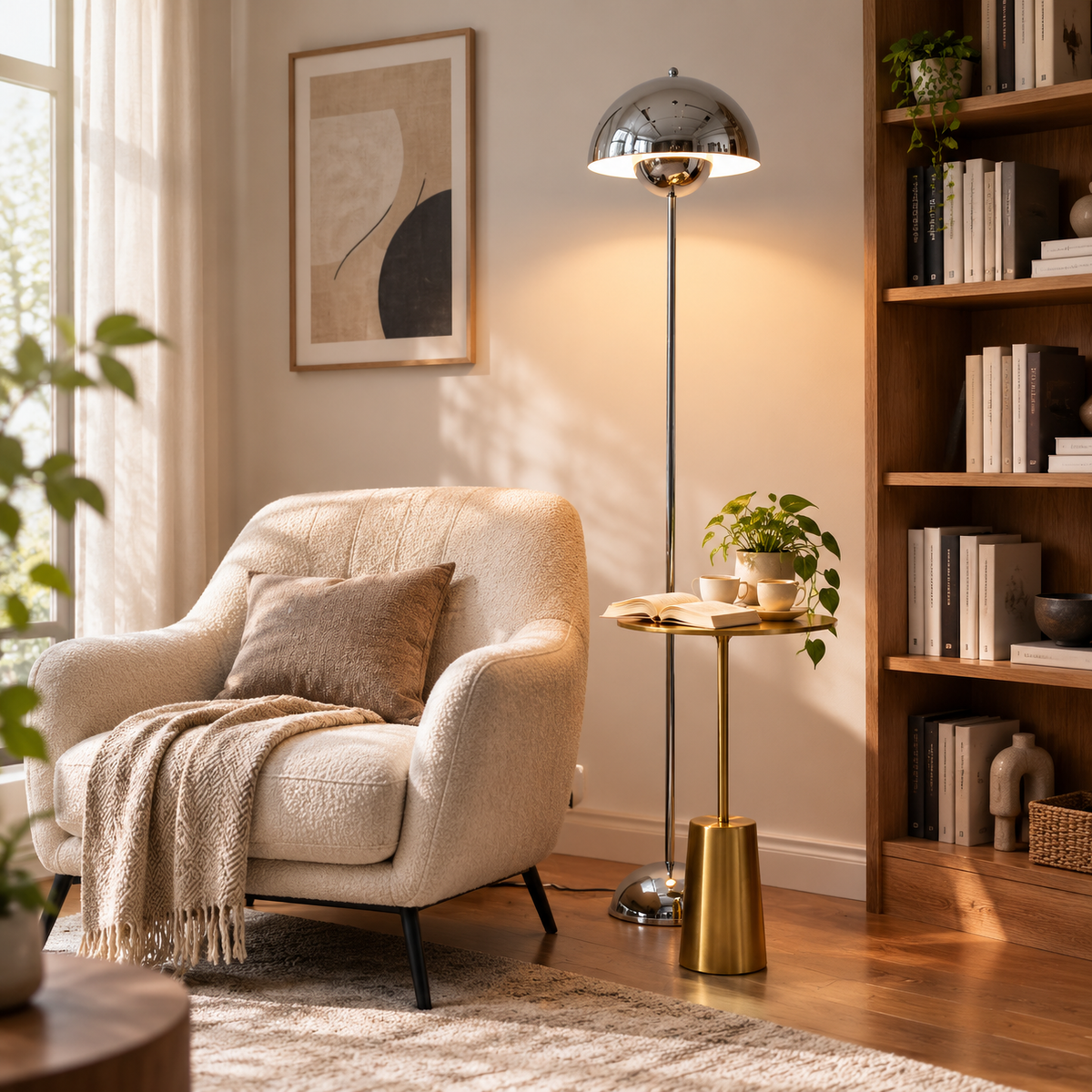Modern Chrome Floor Lamp with Foot Switch for Living Room