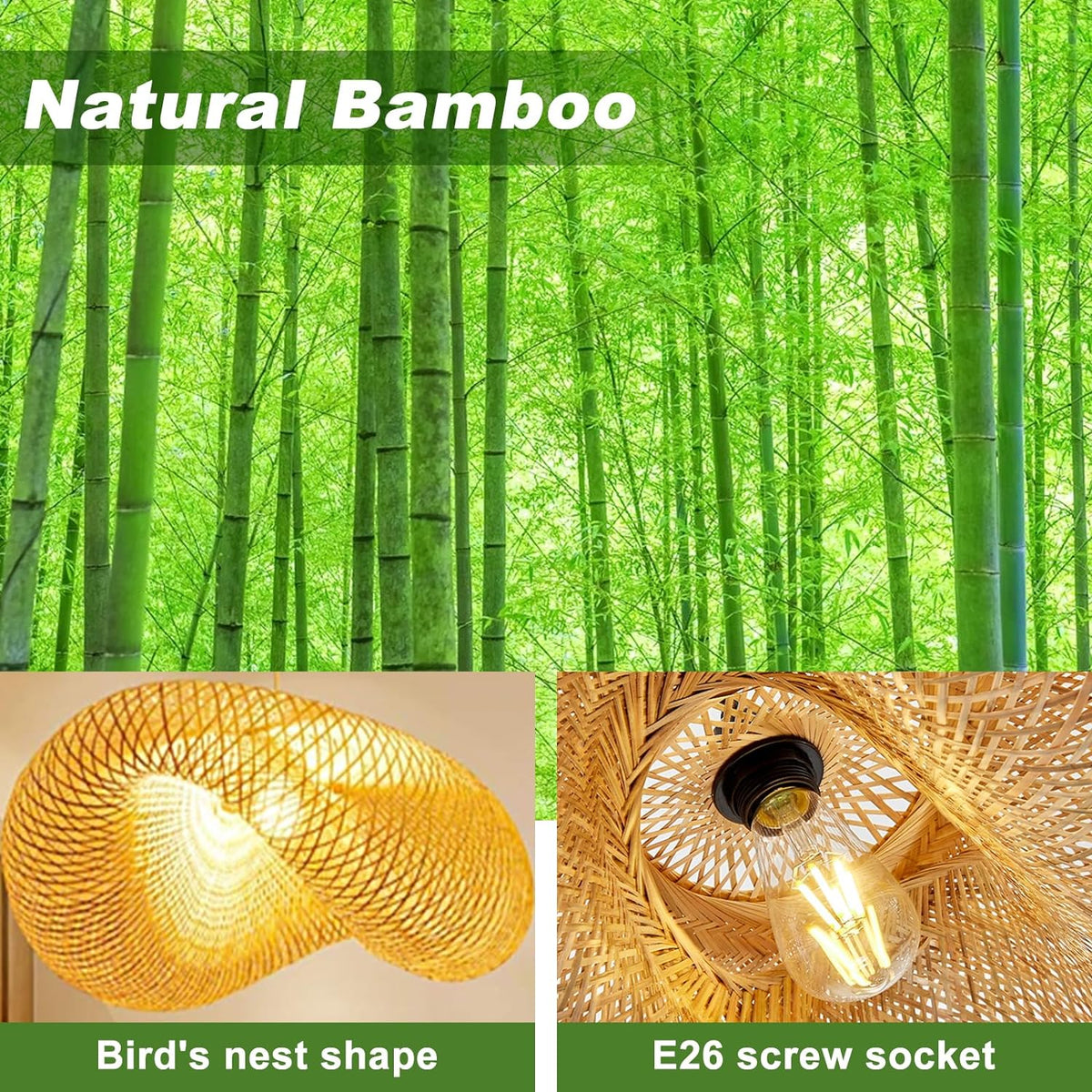 Natural Bamboo Bird Nest Pendant Lamp for LivingRoom