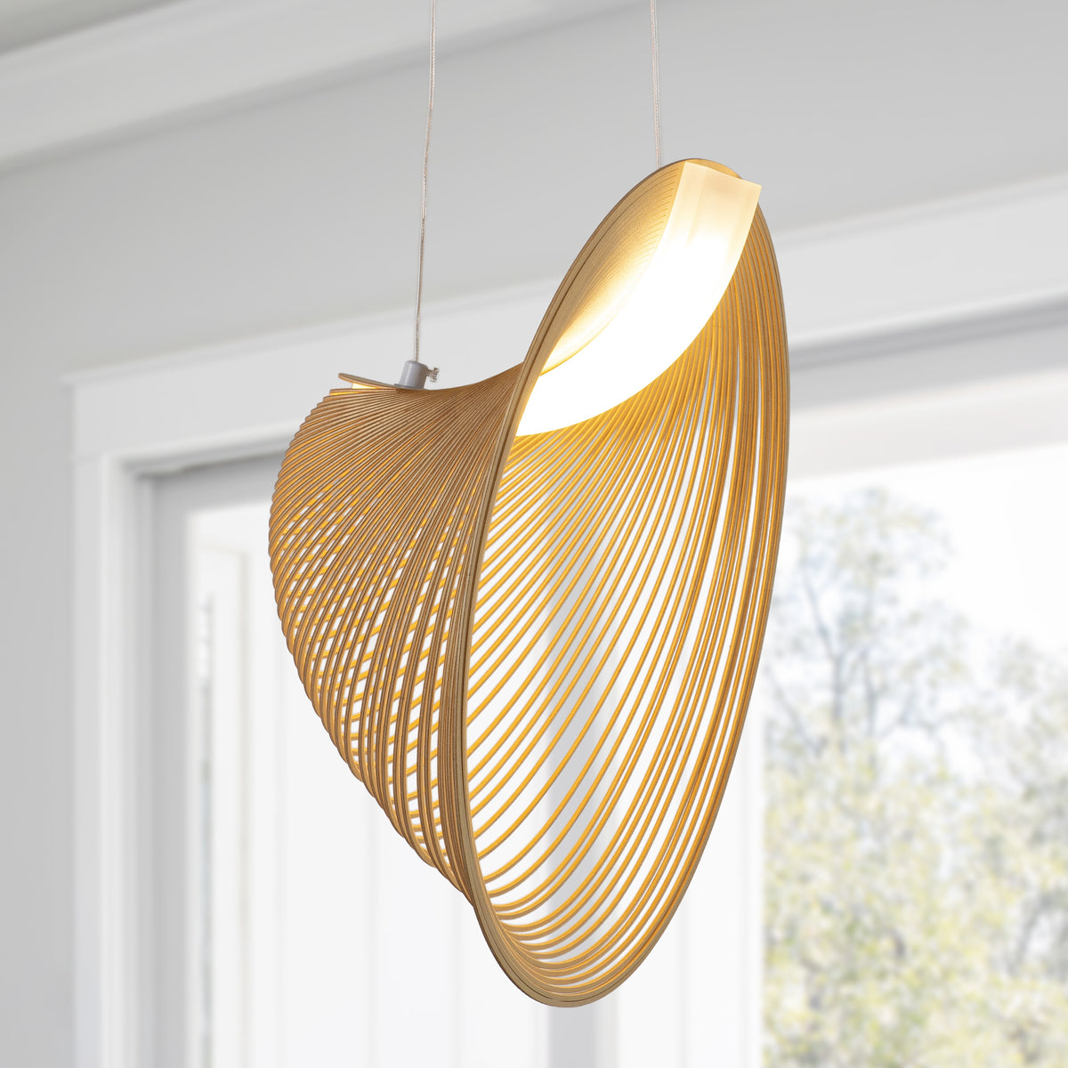 Wooden Spiral LED Pendant Light, 15.7 in, Warm White