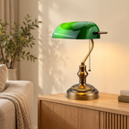 E27 Green Banker's Desk Lamp with Pull Chain