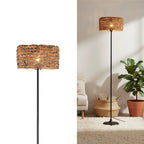 Black Floor Lamp with Bamboo Shade for Living Room