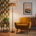Black Floor Lamp with Bamboo Shade for Living Room