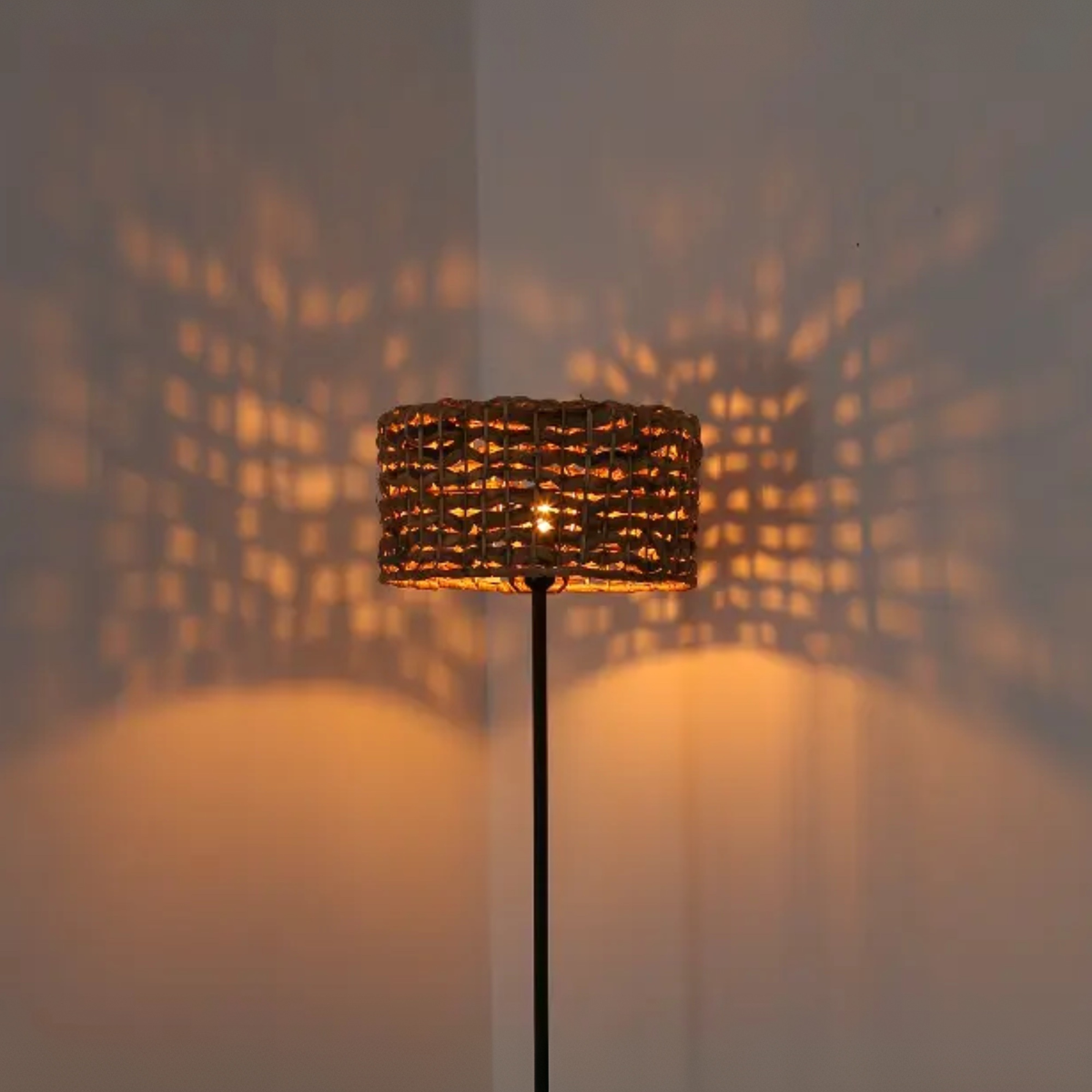 Black Floor Lamp with Bamboo Shade for Living Room