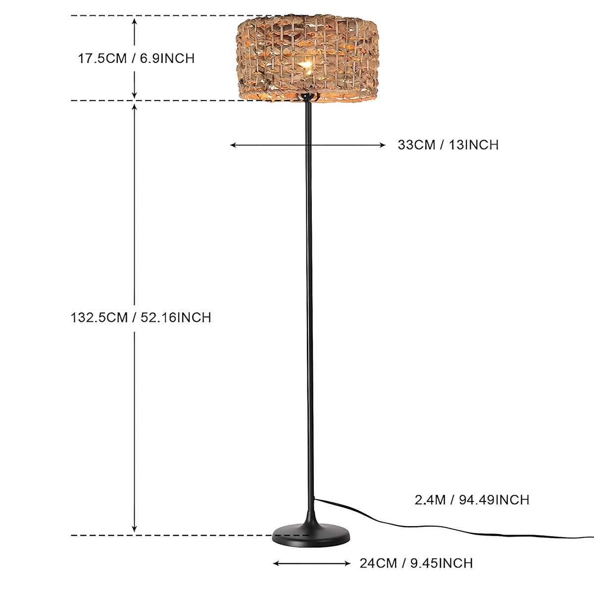 Black Floor Lamp with Bamboo Shade for Living Room