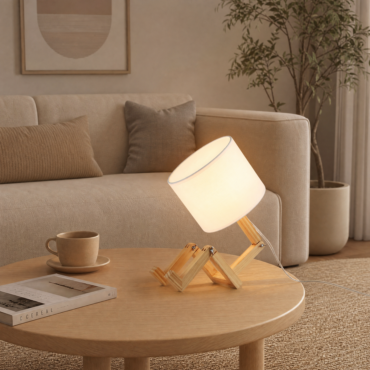 Adjustable Wood Beside Table Lamp for Bedroom