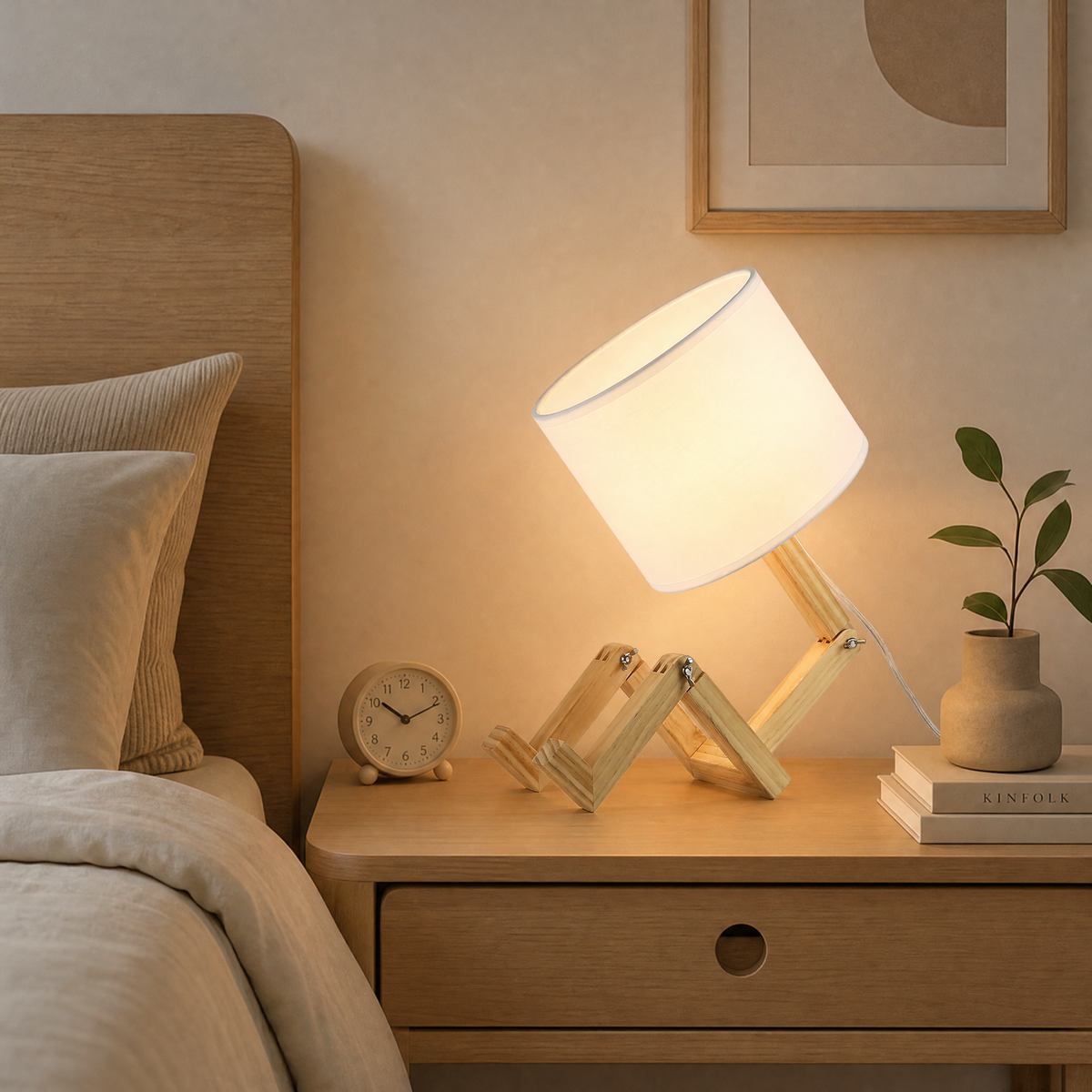 Adjustable Wood Beside Table Lamp for Bedroom
