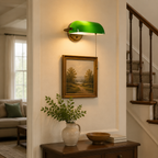 Vintage Green Banker-Style Wall Sconce for Bedrooms