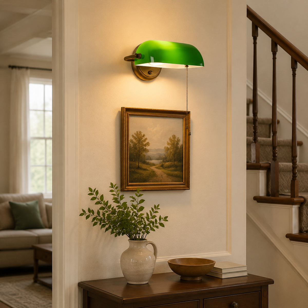 Vintage Green Banker-Style Wall Sconce for Bedrooms
