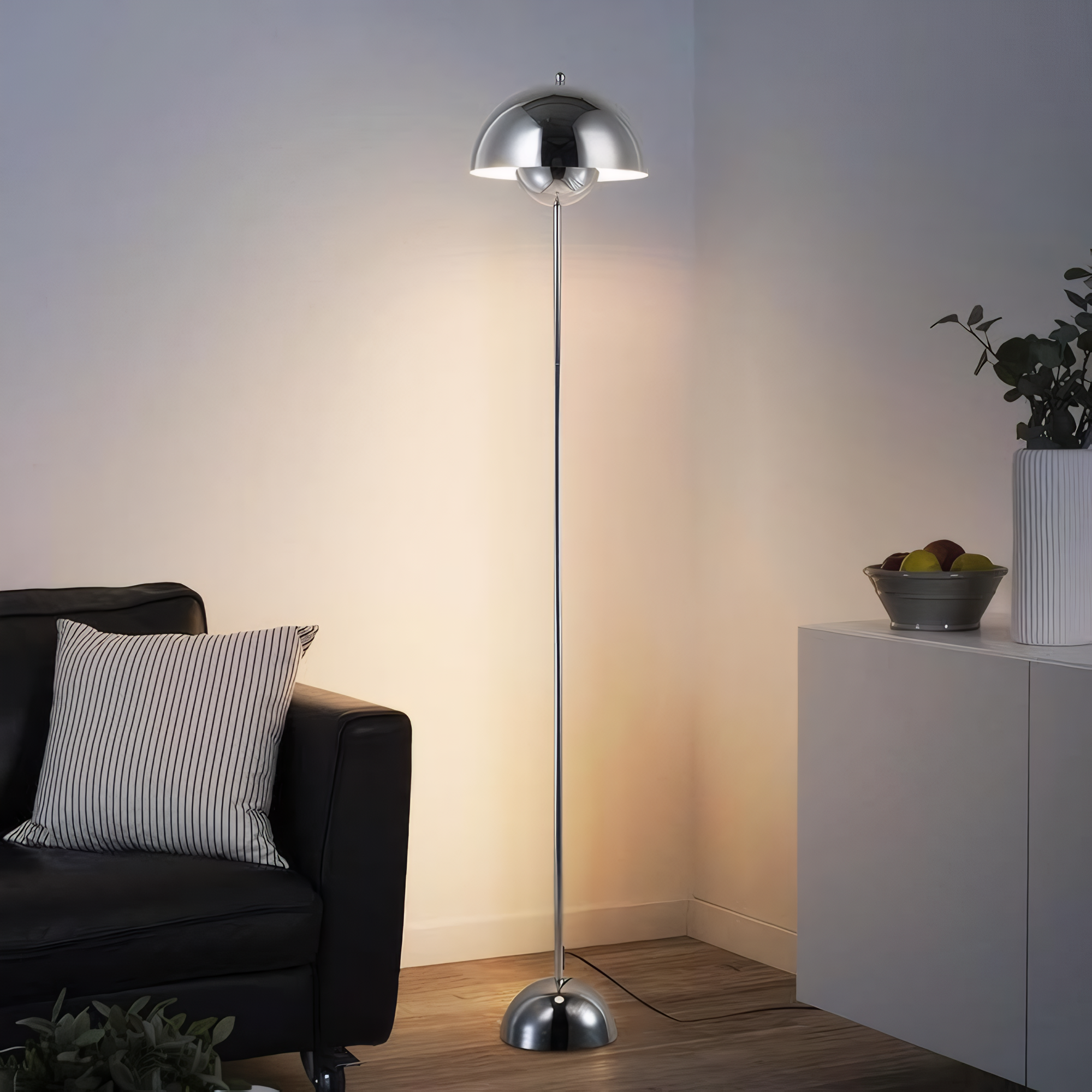 Chrome Dome Reflector Floor Lamp with Foot Switch