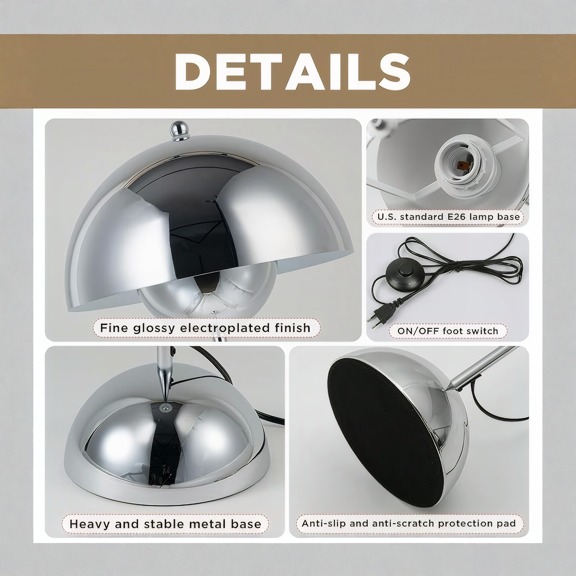 Chrome Dome Reflector Floor Lamp with Foot Switch