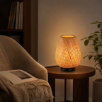 Woven Rattan Table Lamp for Bedroom & Living Room