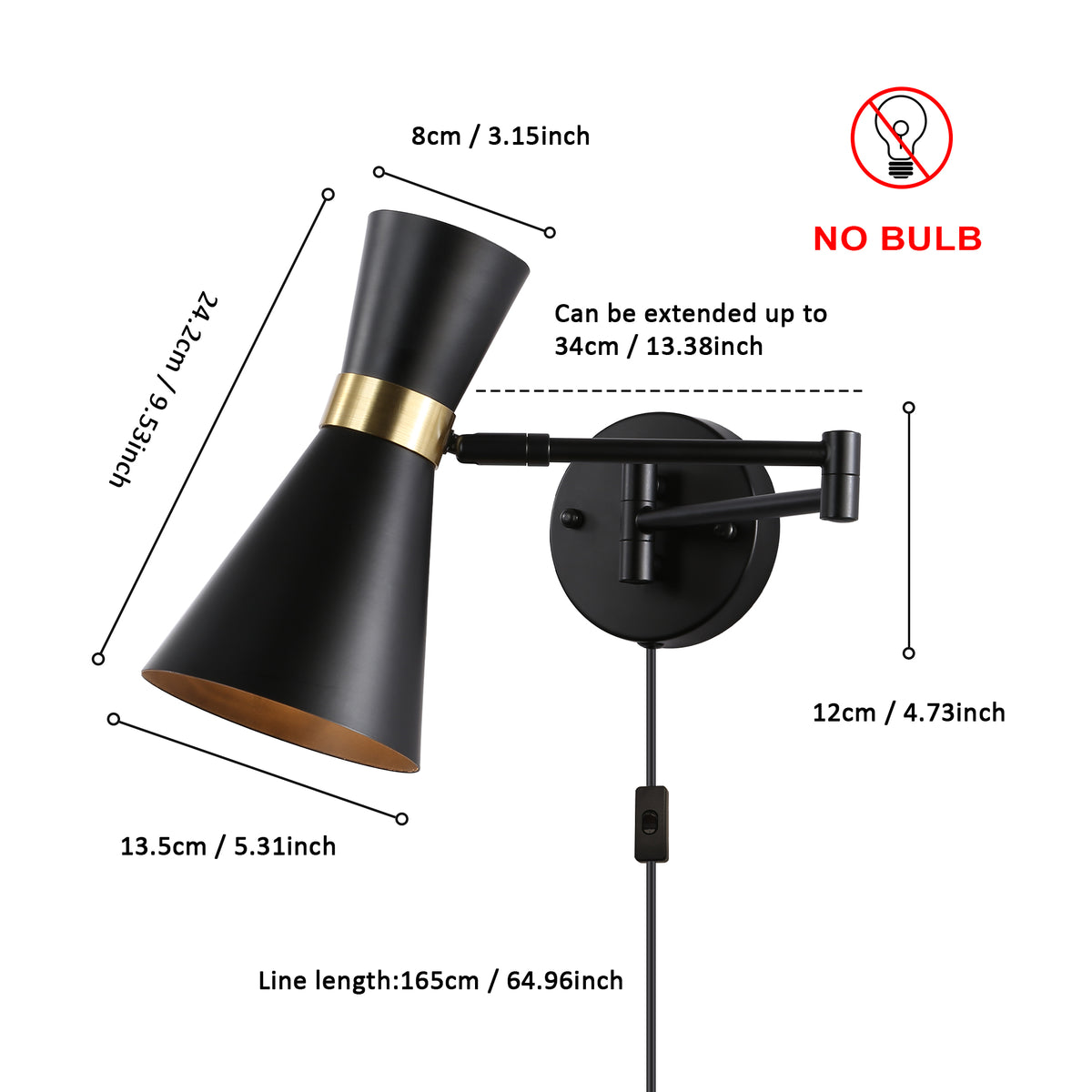 Adjustable Black Swivel Wall Light for Reading Nook