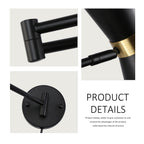 Adjustable Black Swivel Wall Light for Reading Nook