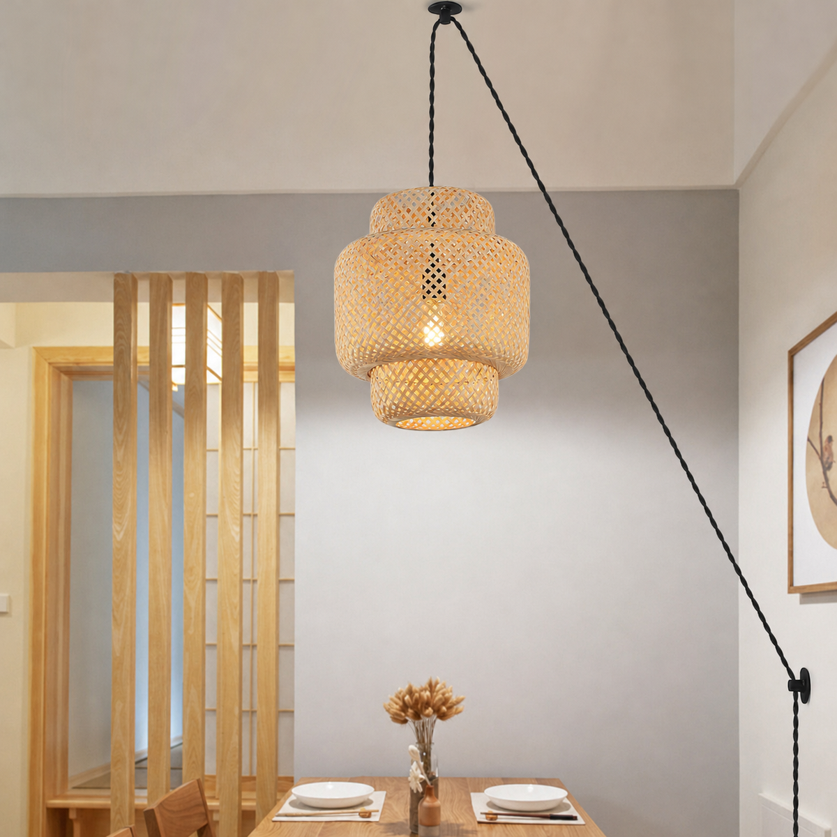 Natural Bamboo Hanging Light for Readding Corner