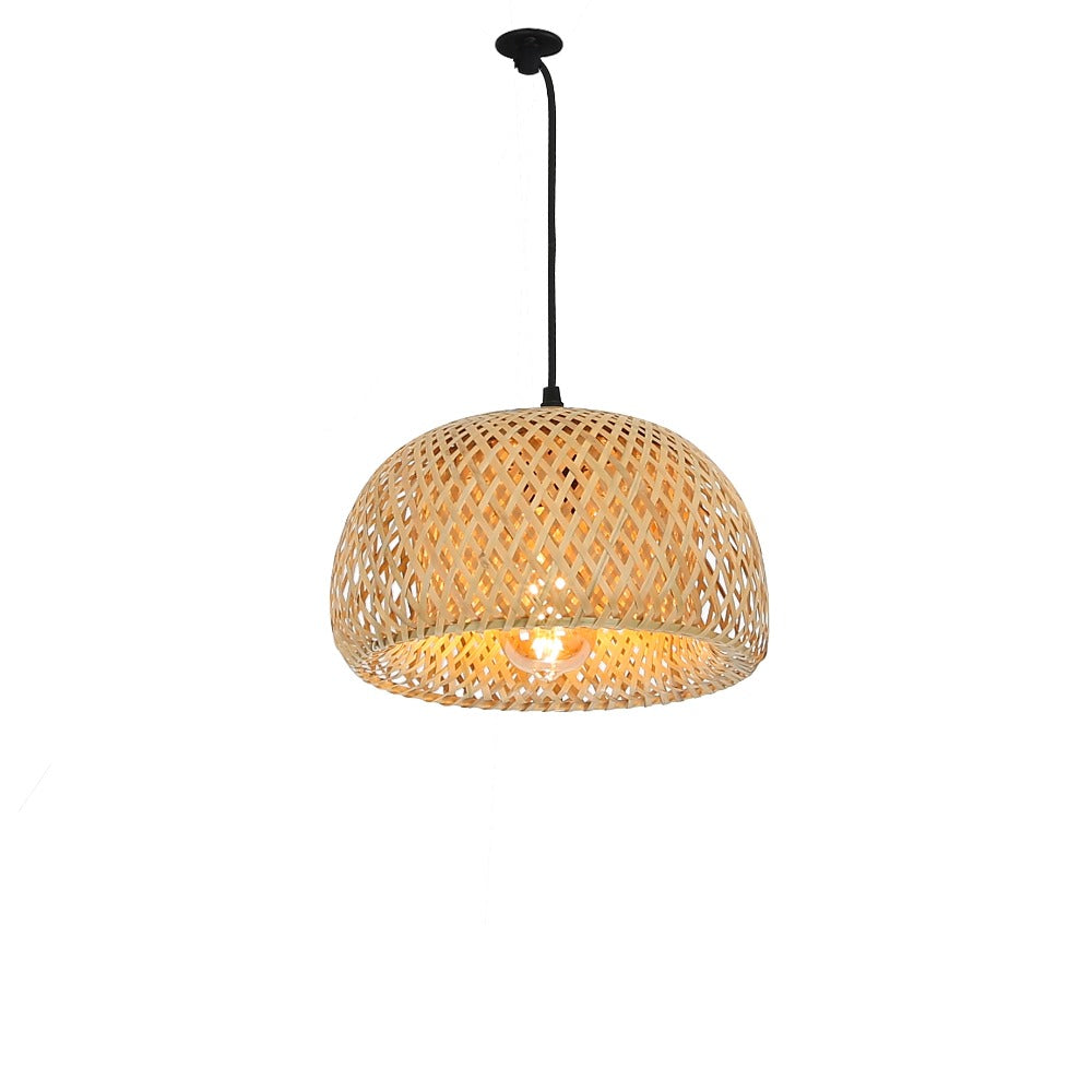 Woven Bamboo Dome Plug-In Pendant Light