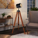Wood Tripod Floor Lamp with Rotatable Spotlight for Stuido