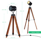 Wood Tripod Floor Lamp with Rotatable Spotlight for Stuido