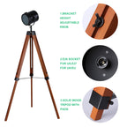 Wood Tripod Floor Lamp with Rotatable Spotlight for Stuido