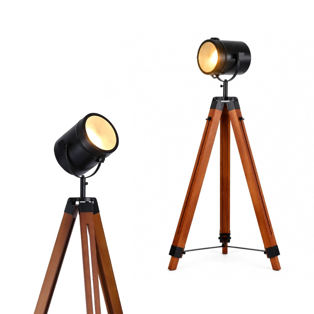 Wood Tripod Floor Lamp with Rotatable Spotlight for Stuido