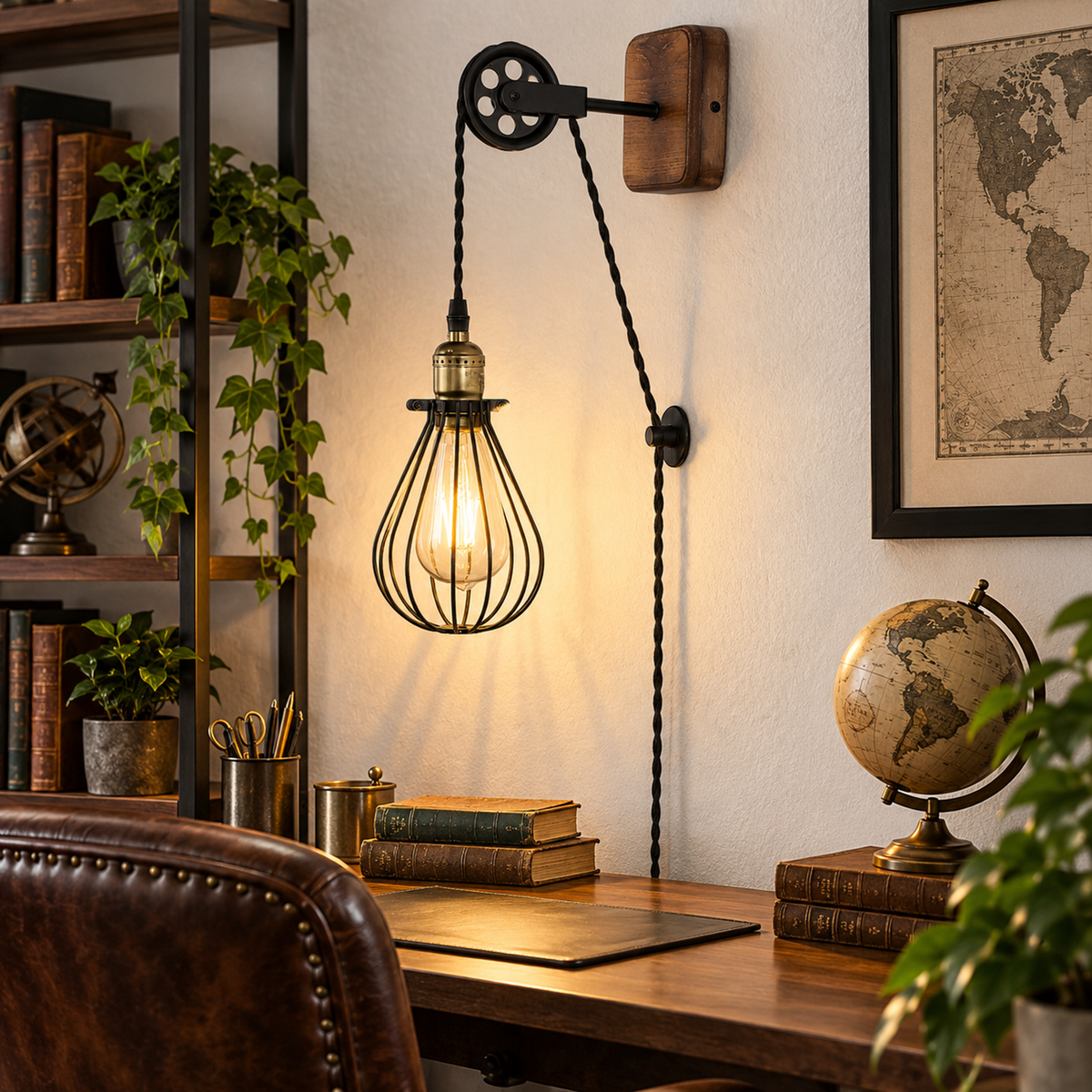 Industrial Living Room Sconce with Metal Cagea