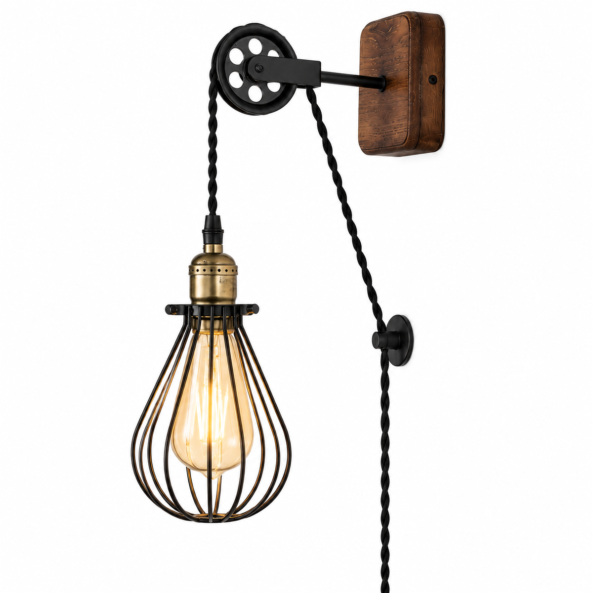 Industrial Living Room Sconce with Metal Cagea