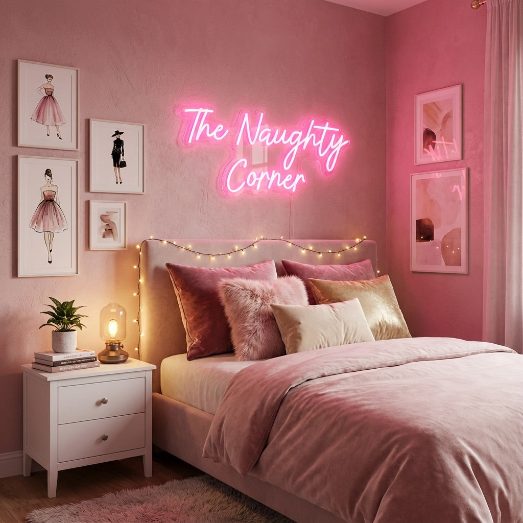 The Naughty Corner LED Neon Sign, Custom Home Bar Art Wall Decor, Party Window Living Room Decor