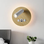 Gold Round Bedside Wall Sconce with Reading Spotlight and Charging Ports