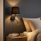 Double Wall Sconce with Fabric Shade and Reading Light