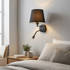 Double Wall Sconce with Fabric Shade and Reading Light