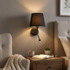 Double Wall Sconce with Fabric Shade and Reading Light