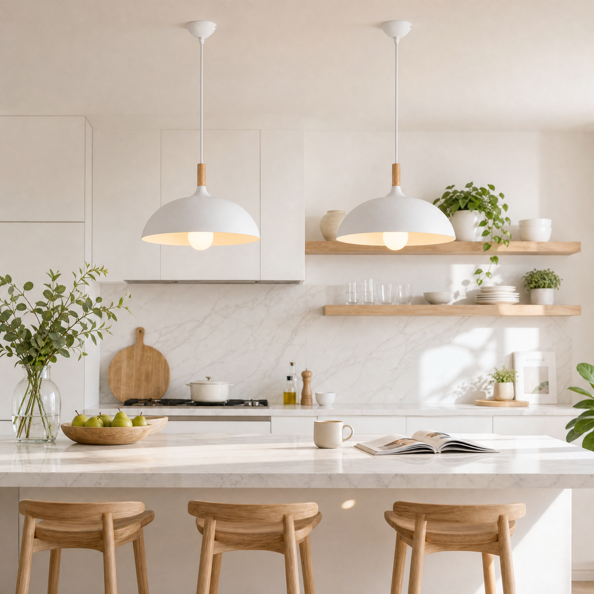 White Metal Dome Pendant Lamp for Kitchen