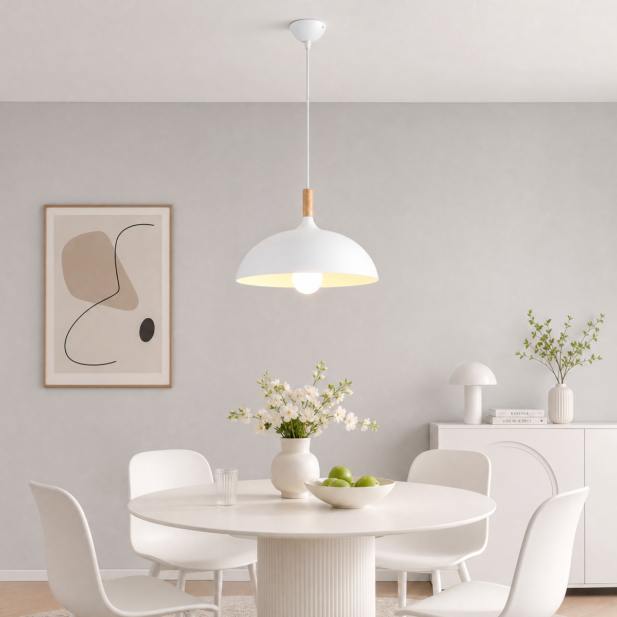 White Metal Dome Pendant Lamp for Kitchen