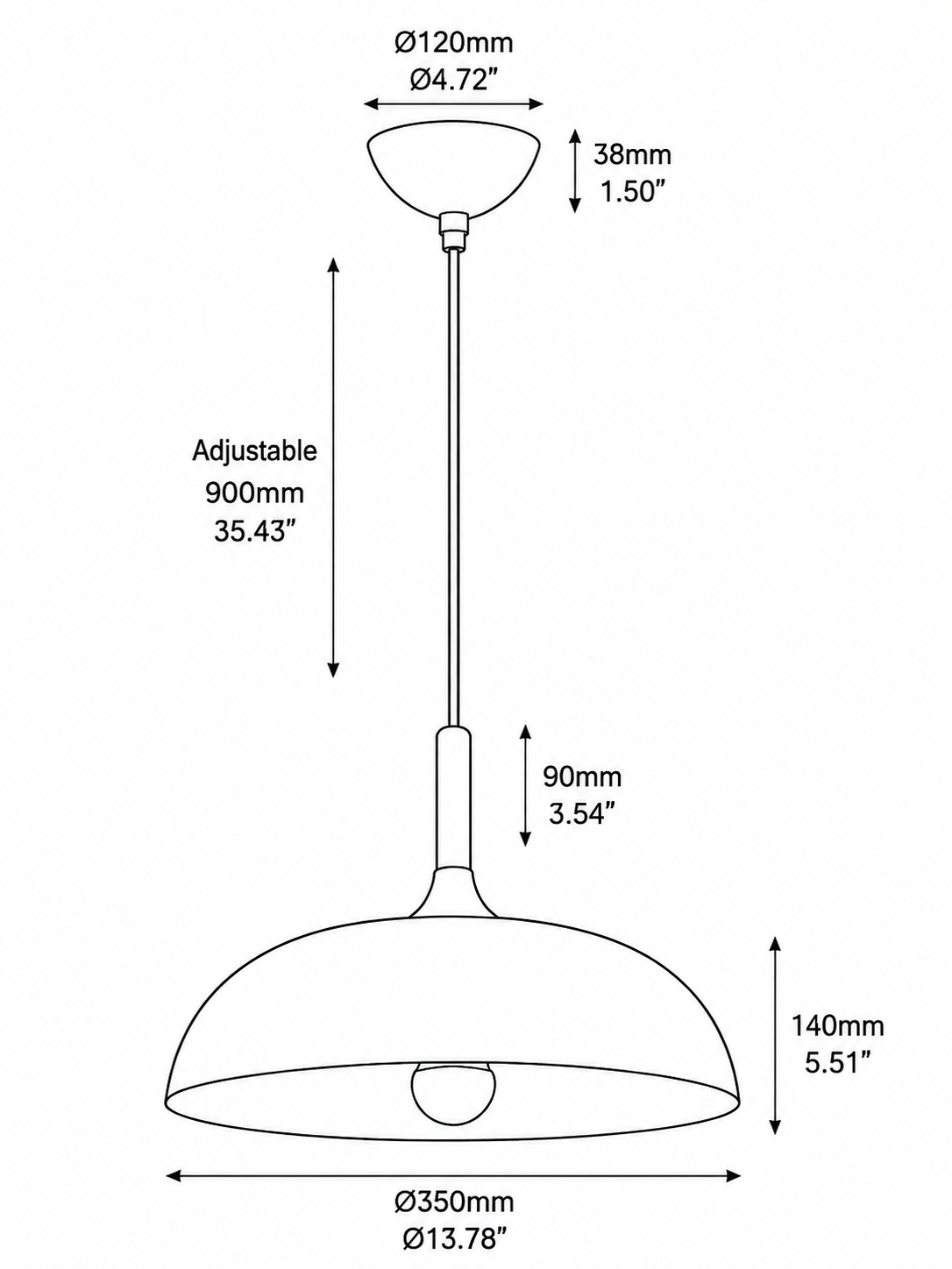 White Metal Dome Pendant Lamp for Kitchen