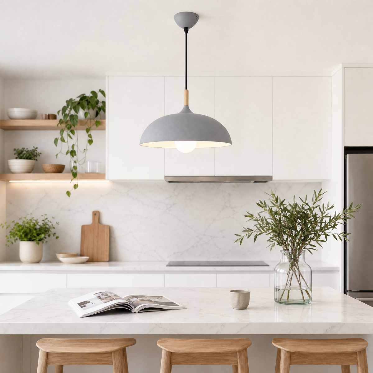 White Metal Dome Pendant Lamp for Kitchen