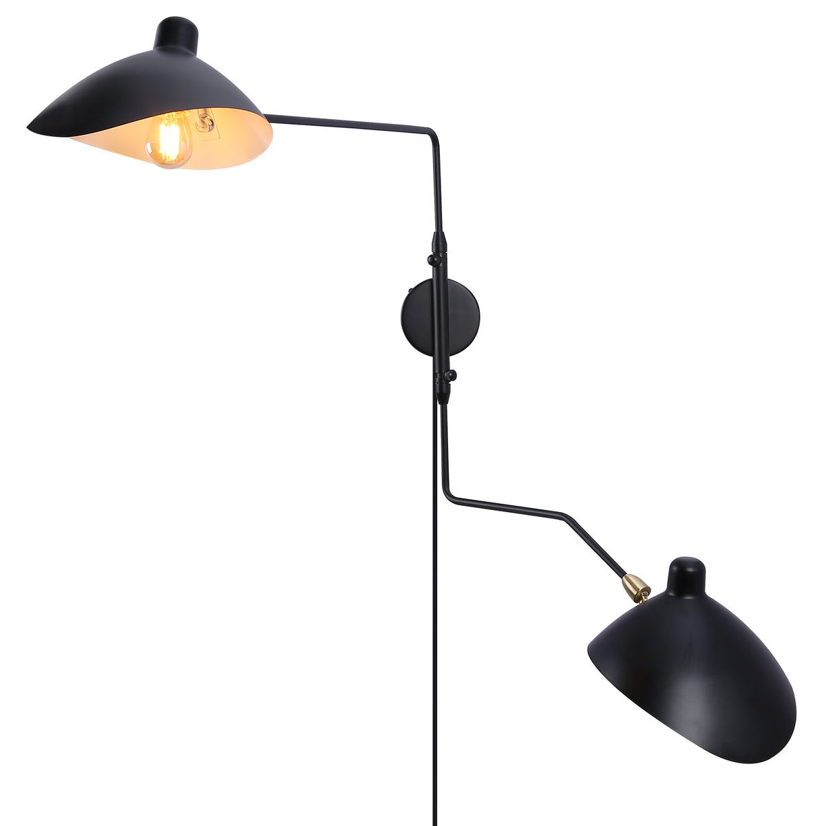 Black Plug-In Double Head Wall Sconce for Reading Nook