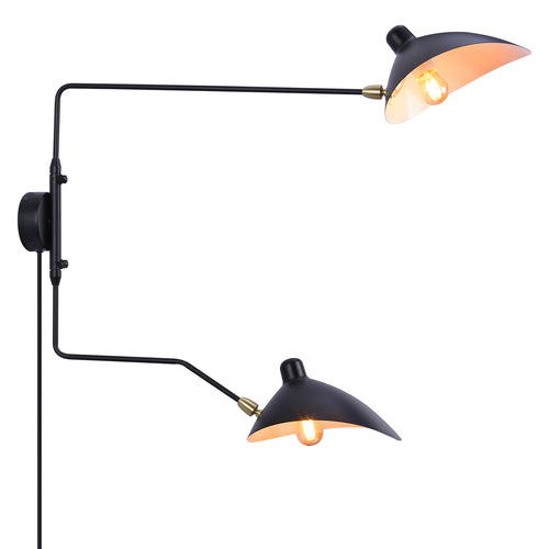Double Wall Sconce with Two Adjustable Black Shades