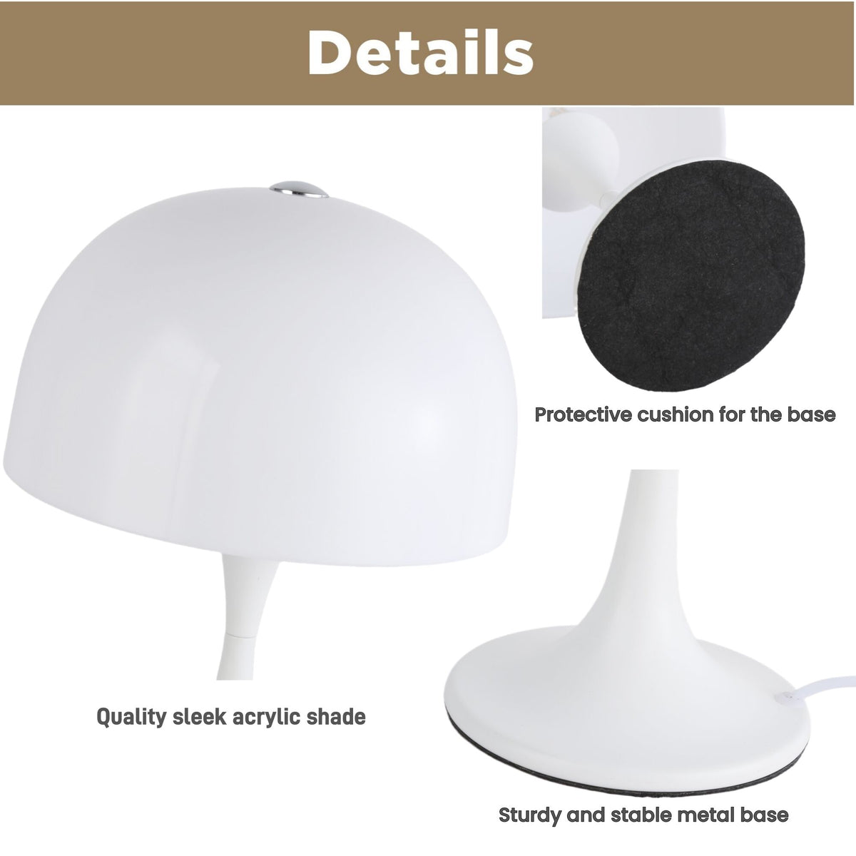White Mushroom Modern Bedside Lamp for Bedroom