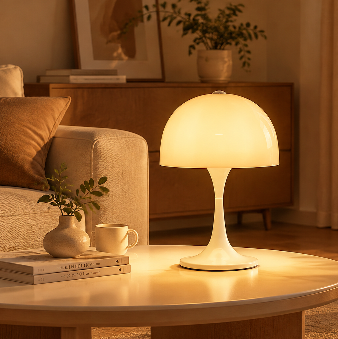 White Mushroom Modern Bedside Lamp for Bedroom
