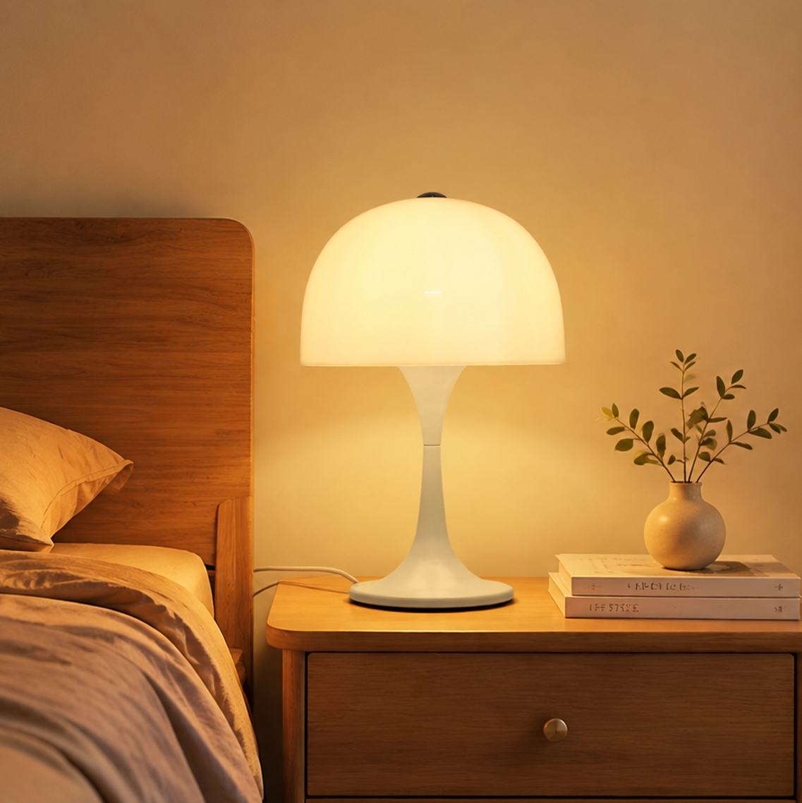 White Mushroom Modern Bedside Lamp for Bedroom