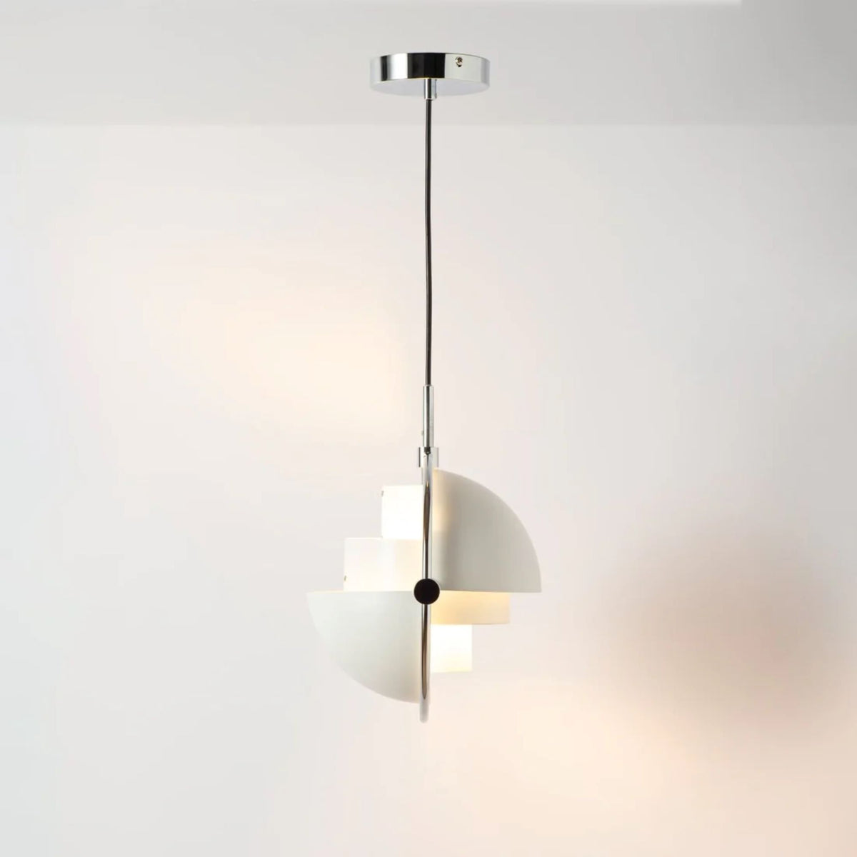 White Sculptural Metal Pendant Light with Layered Shade