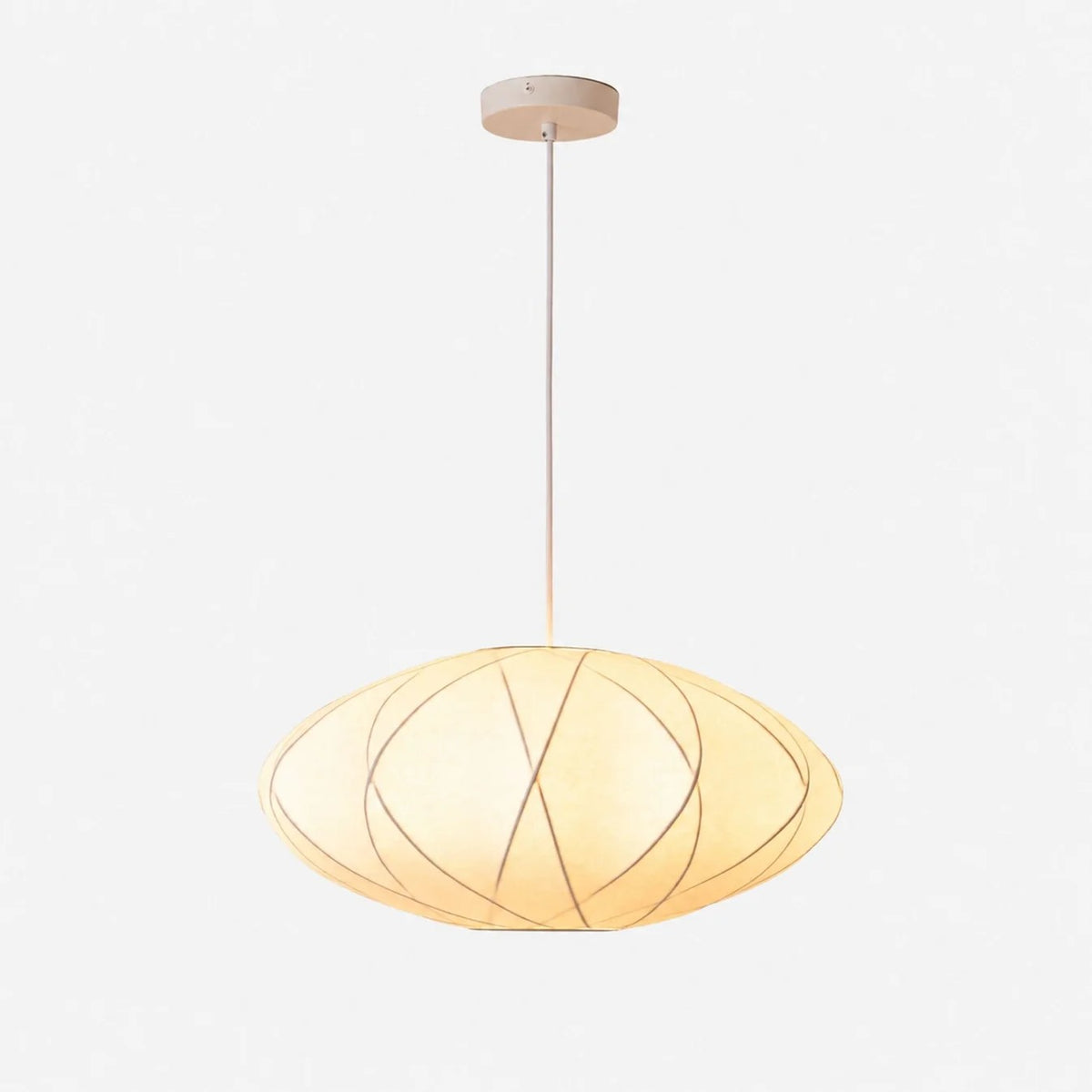 White Petal Fabric Pendant Light with Wide Sculptural Shade