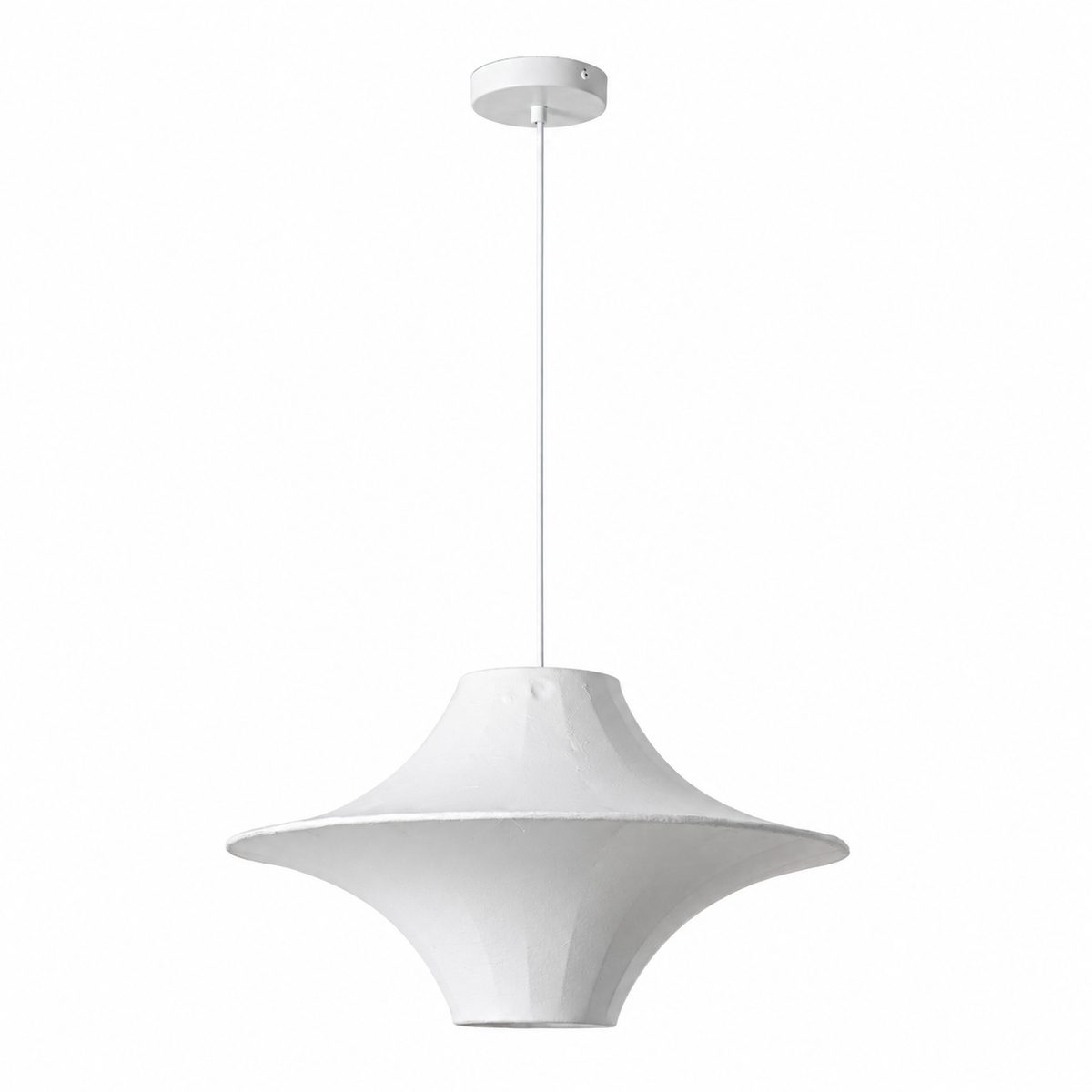 White Saucer Fabric Pendant Light with Sculptural Wide Shade