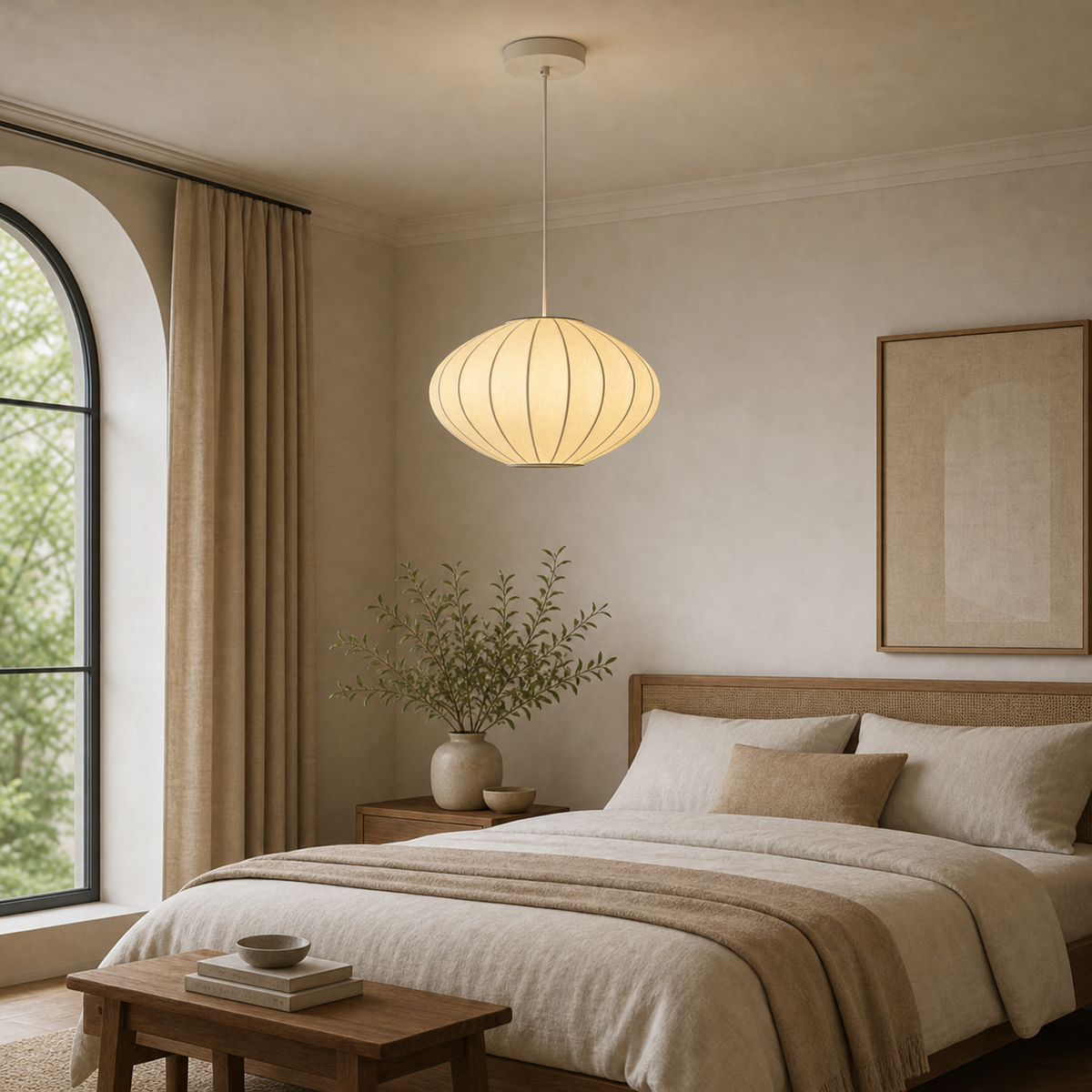 White Modern Fabric Pendant Light for Bedroom