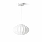 Small White Fabric Pendant Light with Oval Ribbed Shade
