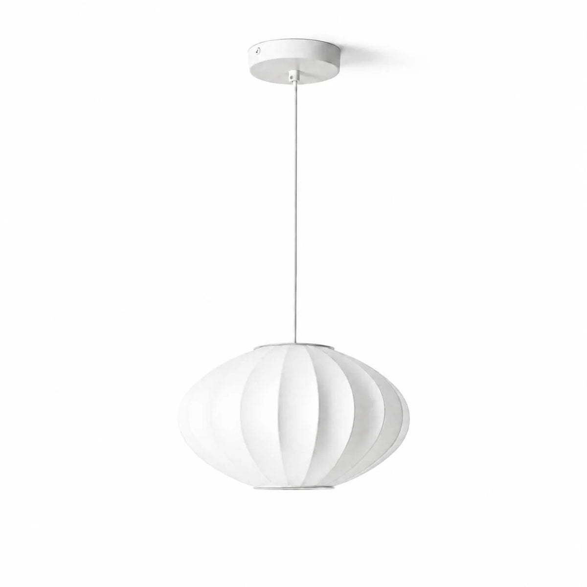 Small White Fabric Pendant Light with Oval Ribbed Shade
