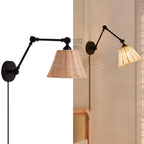 Plug-In Wall Sconce with Adjustable Natural Woven Shade