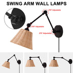 Plug-In Wall Sconce with Adjustable Natural Woven Shade