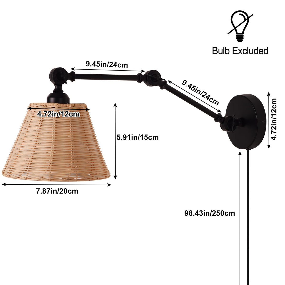 Plug-In Wall Sconce with Adjustable Natural Woven Shade