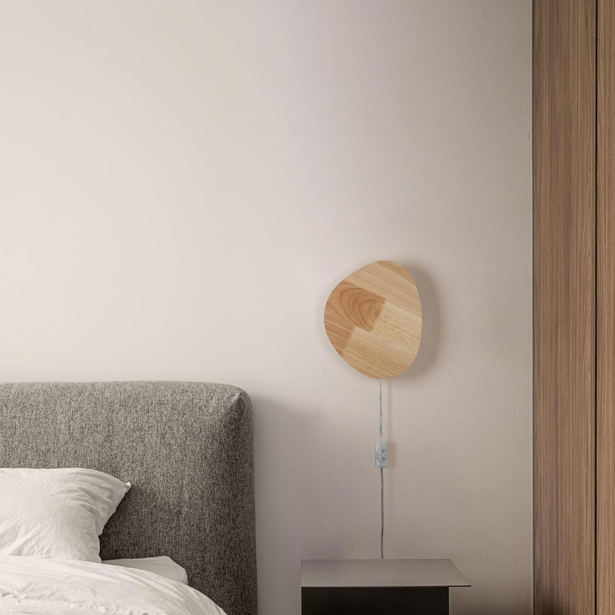 Irregular Wood Wall Sconce with Warm LED Halo Backlight for Bedroom